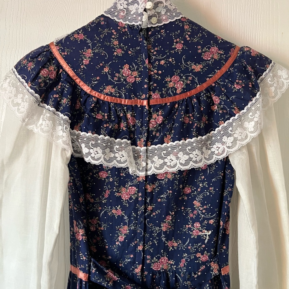 Vintage 1970's Gunne Sax Jessica Prairie Boho Festival Lace Floral Dress Sz 11 - Picture 7 of 8